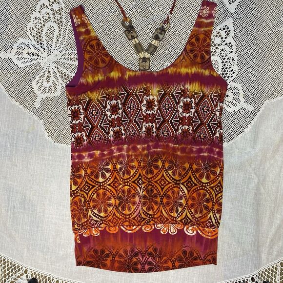 Heart Soul Halter Top Size M Beaded Multicolor Tie Dye Bubble Hem Sleeveless Y2K - Picture 3 of 8